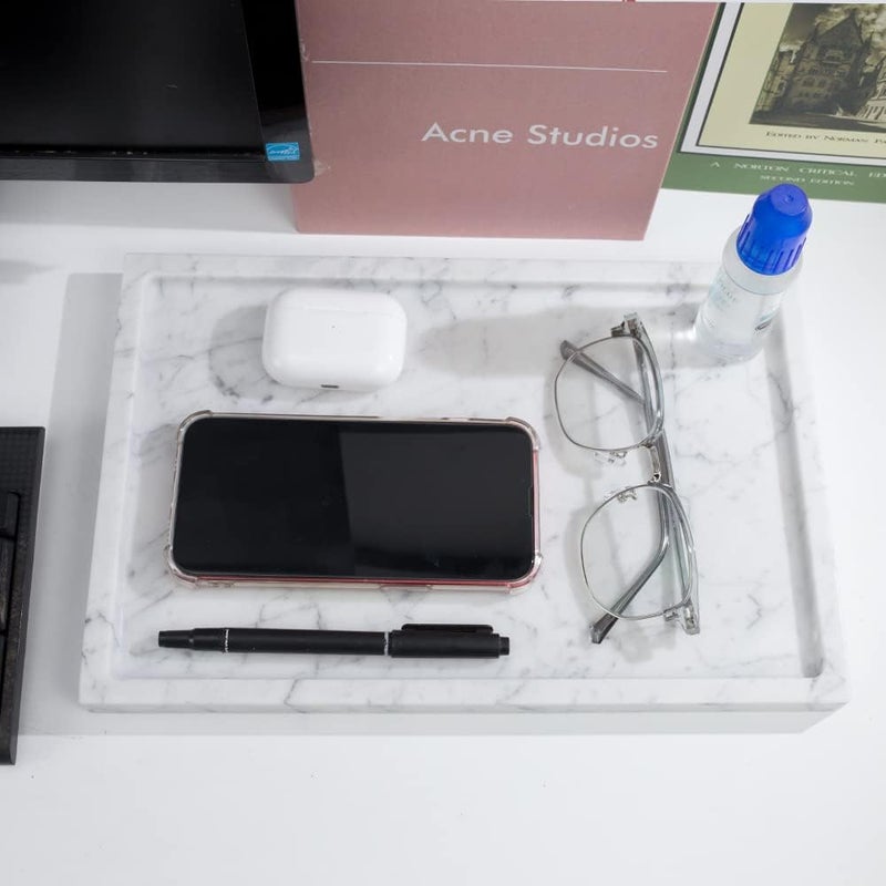 Future stone 100% Natural Marble Serving Tray Luxury Marble Storage Tray for Home Decor Stone Tray for Bathroom/Kitchen/Vanity/Dresser,Plate Holder for Tissues, Candles, Towel - Image 5